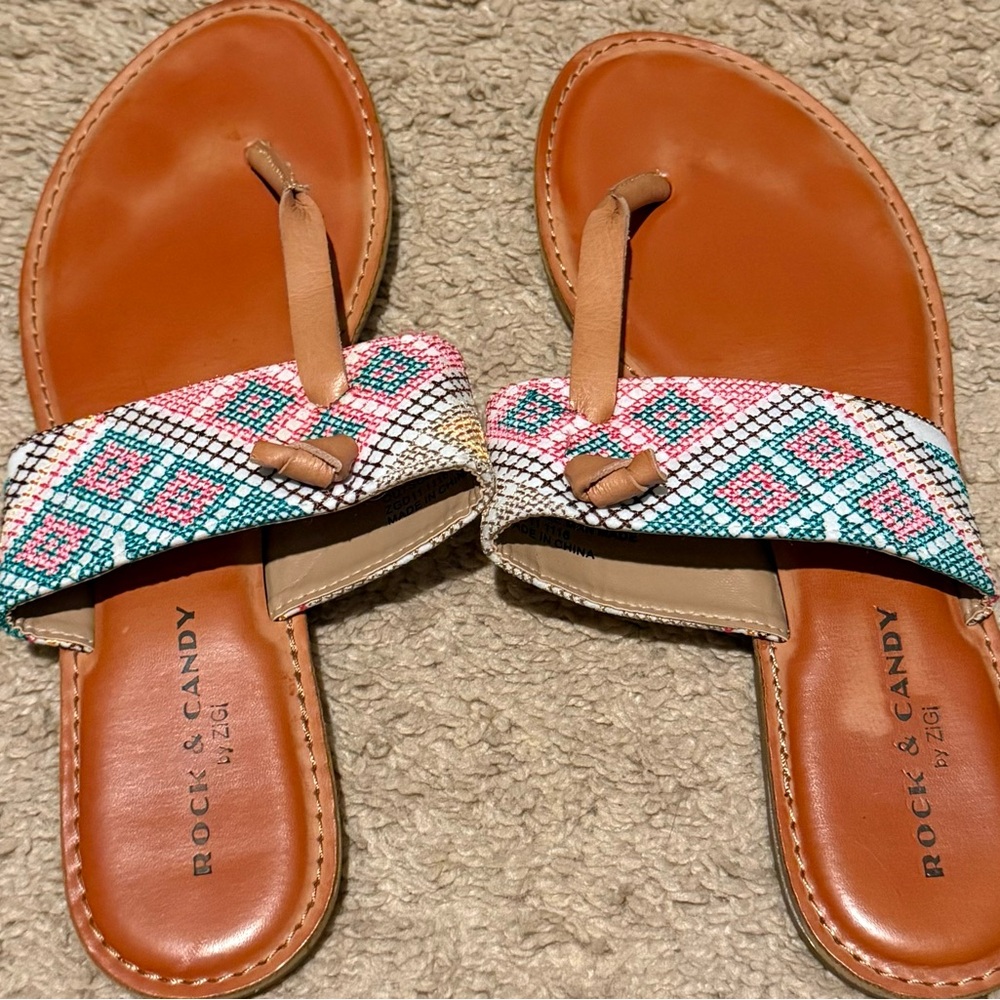 Rock & Candy Tan Sandals with Geometric Strap